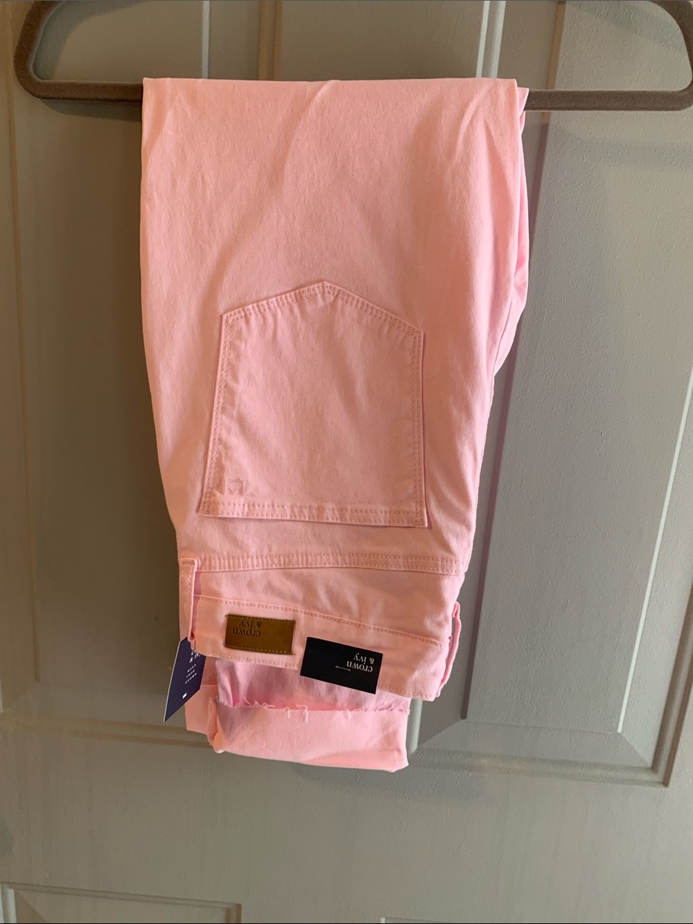 Crown & Ivy Light Pink Jeans Size 8 NEW High rise Skinny Crop hem less 5 Pockets - Picture 5 of 6